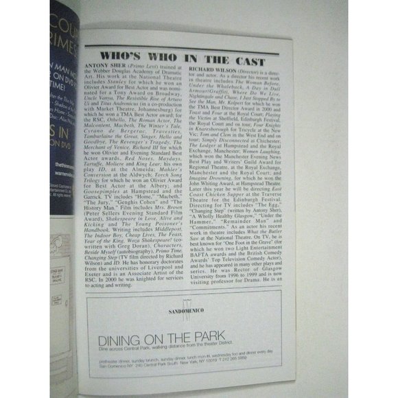 Primo Playbill 2005 The Music Box Theatre Antony Sher Ticket Flyer - Picture 6 of 10